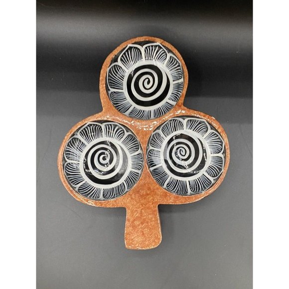 Hand Painted Puerto Vallarta Floral Mexican Folk Art Wooden 3 Section Nut Bowl - Picture 1 of 12